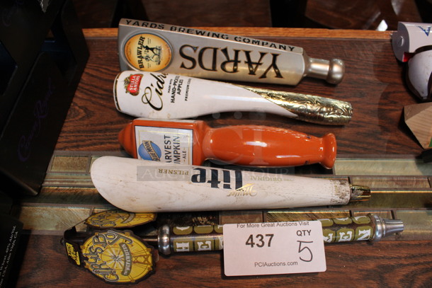 5 Various Beer Tap Handles; Yards, Stella Artois, Blue Moon, Miller Lite and Circus Boy. Includes 14". 5 Times Your Bid! (bar)