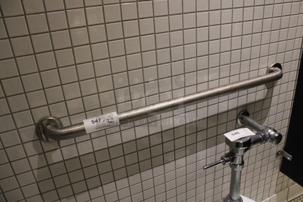 2 Metal Wall Mount Grab Bars. BUYER MUST REMOVE. 37", 43". 2 Times Your Bid! (mens restroom)