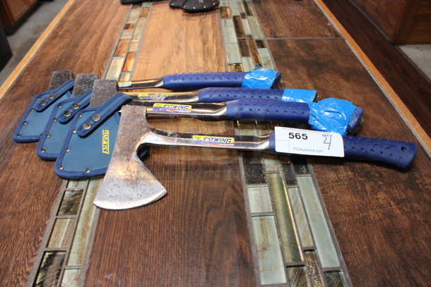 4 Estwing Axes w/ 3 Covers. 18". 4 Times Your Bid! (bar)