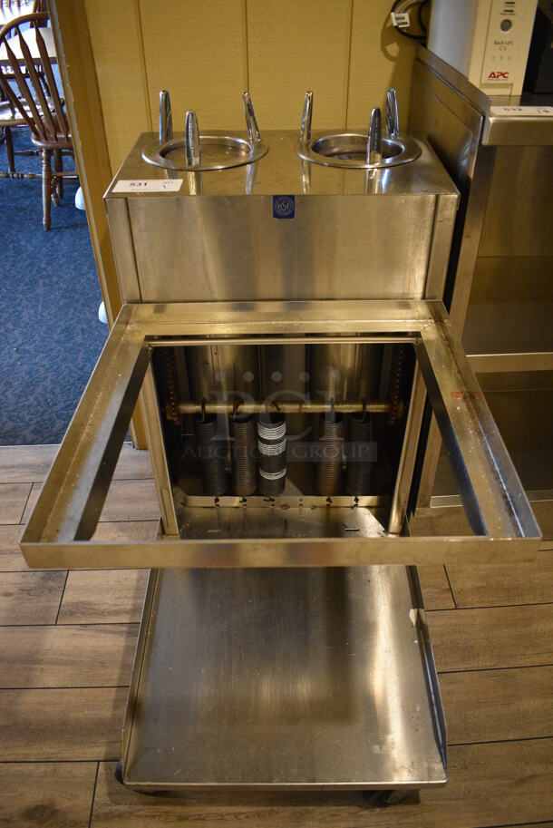 Stainless Steel Commercial Dish Caddy Cart w/ 2 Plate Return Wells on Commercial Casters. 21x34x40. (main dining room - side drink kitchen)