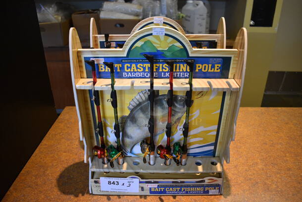 ALL ONE MONEY! Lot of 2 Stands of Bait Cast Fishing Pole Lighters! 14.5". (gift shop)