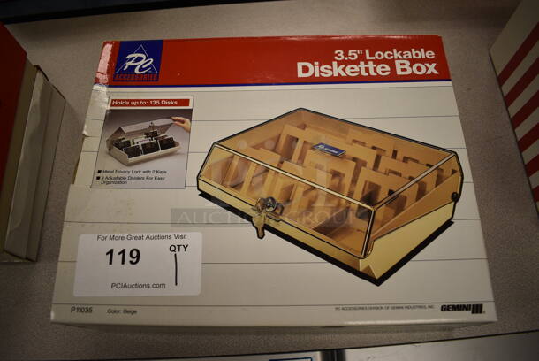 IN ORIGINAL BOX! PC 3.5" Lockable Diskette Box. 13x10x4.5. (room 105)