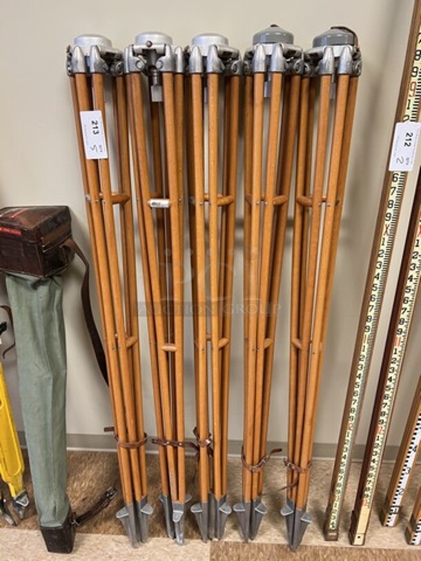 5 Wood Pattern Tripods. 61". 5 Times Your Bid! (room 122)
