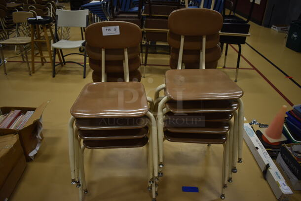 9 Brown Metal Chairs on Tan Metal Legs. 19x24x30. 9 Times Your Bid! 