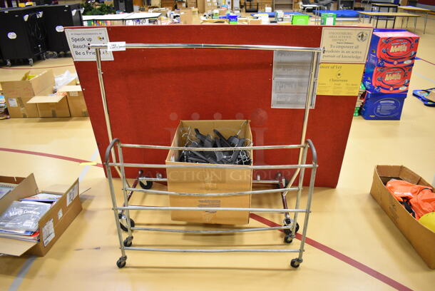 2 Metal Racks w/ Hangers and Board. Includes 39x9x28.5. 2 Times Your Bid! (Chipperfield Elementary Gym)