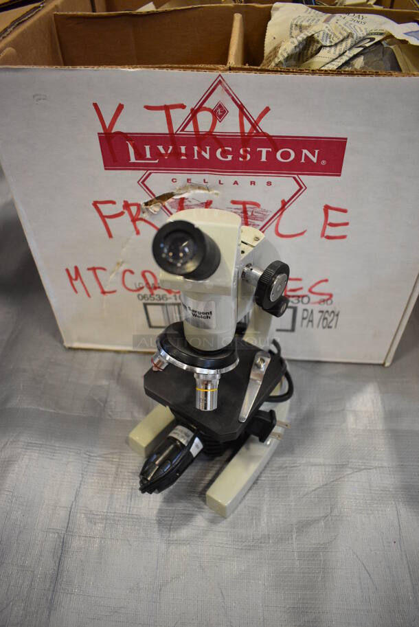 4 VWR Sargent Welch Metal Countertop Microscopes. 4.5x7.5x10.5. 4 Times Your Bid! (Middle School Gym)