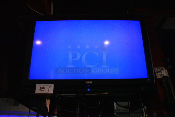 RCA 32" Television w/ Mount. BUYER MUST REMOVE. Buyer Must Pick Up - We Will Not Ship This Item. Tested and Working! (bar)