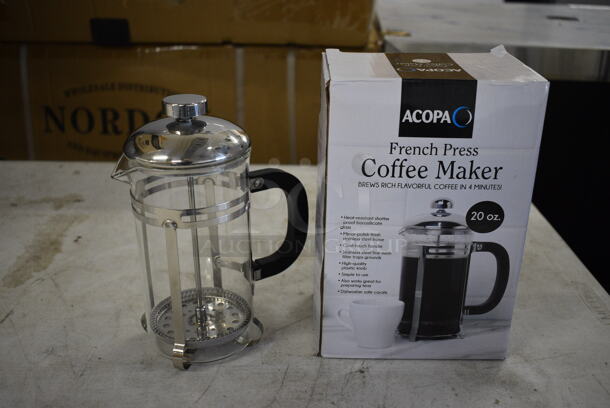 13 BRAND NEW IN BOX! Acopa 20 oz French Press Coffee Makers. 5.5x3.5x7.5. 13 Times Your Bid!