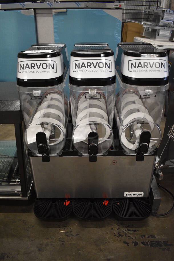 Narvon 378SM3 Stainless Steel Commercial Countertop 3 Head Slushie Machine. 115 Volts, 1 Phase. 24x20x35. Tested and Powers On But Does Not Get Cold