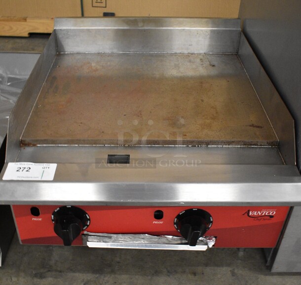 2021 Avantco 177CAG24TG Stainless Steel Commercial Countertop Natural Gas Powered Flat Top Griddle. 30,000 BTU. 24x30x16