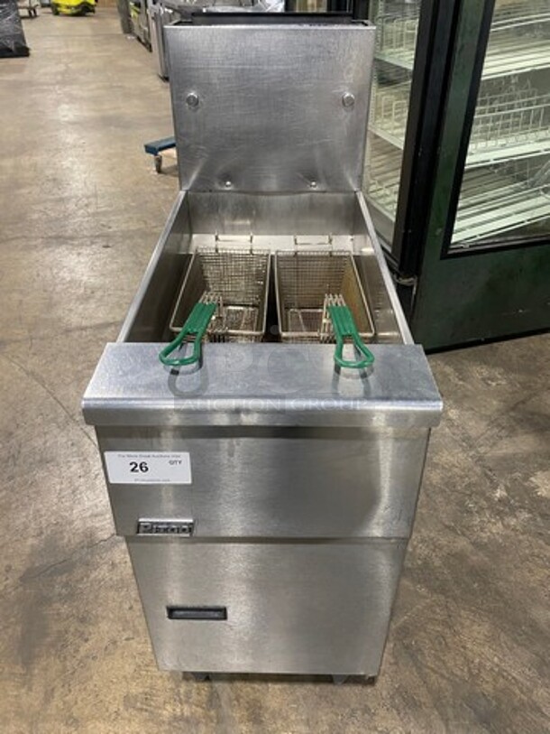 NICE! Pitco Commercial Natural Gas Powered Deep Fat Fryer! With Metal Frying Baskets! All Stainless Steel! On Legs!