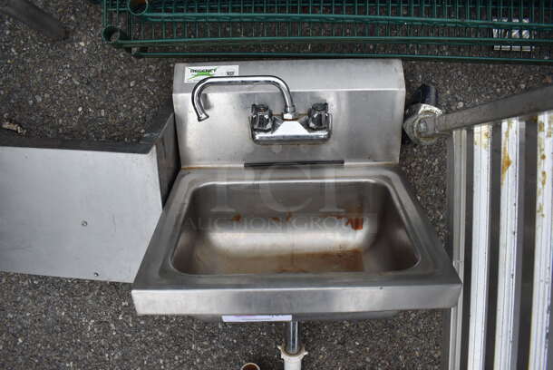 Regency Stainless Steel Commercial Single Bay Wall Mount Sink w/ Faucet and Handles. 17x15x25