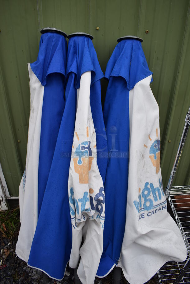 3 Blue and White Patio Umbrellas. 54". 3 Times Your Bid! 