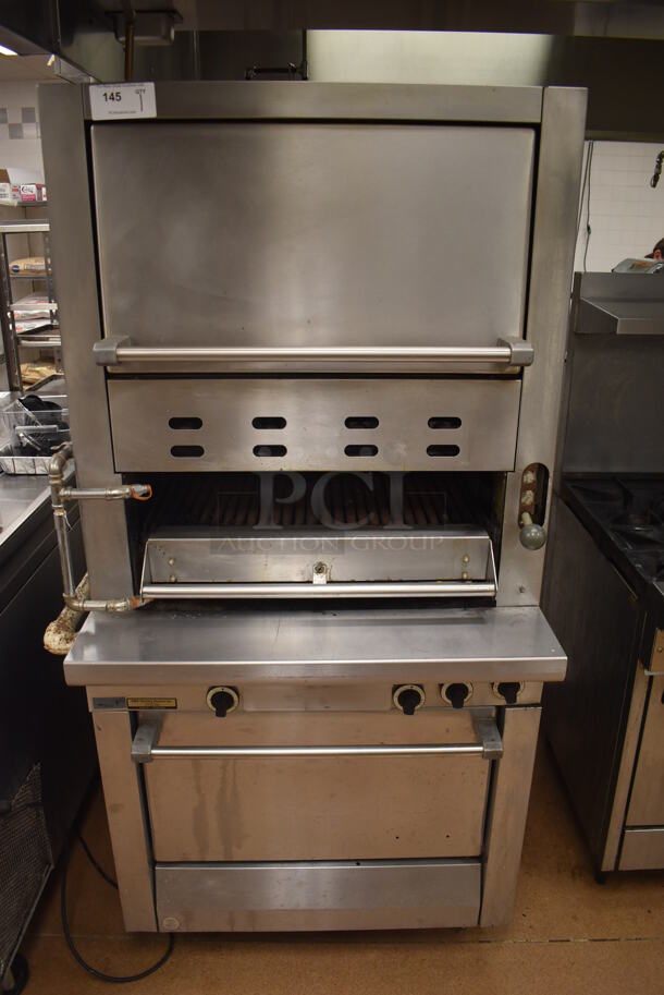 Garland LM100XL Stainless Steel Commercial Floor Style Natural Gas Powered Upright Vertical Broiler. BUYER MUST REMOVE. 34x38x72. (Restaurant Kitchen)