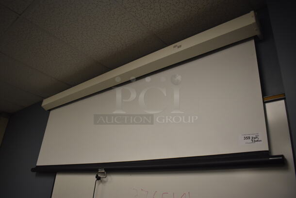 3 Epson Ceiling Mounted Projector and 3 Pull Down Projection Screen. BUYER MUST REMOVE. 11x8x4, 94". 3 Times Your Bid! (Classroom 5-8)