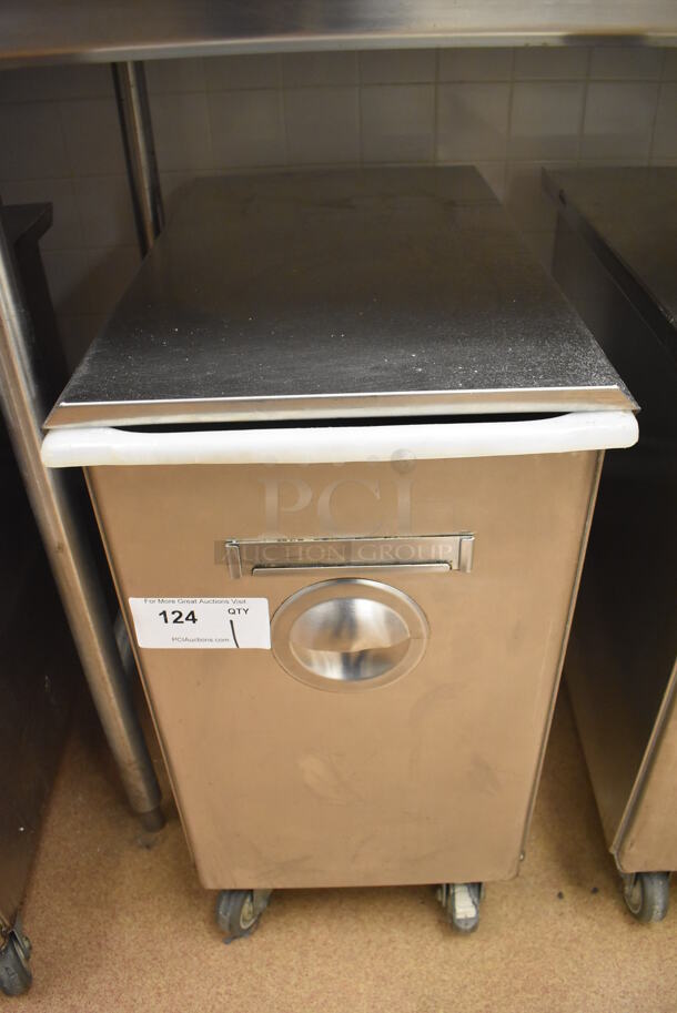 Win-holt Stainless Steel Commercial Ingredient Bin w/ Lid on Commercial Casters. 15.5x27.5x27.5. (Restaurant Kitchen)