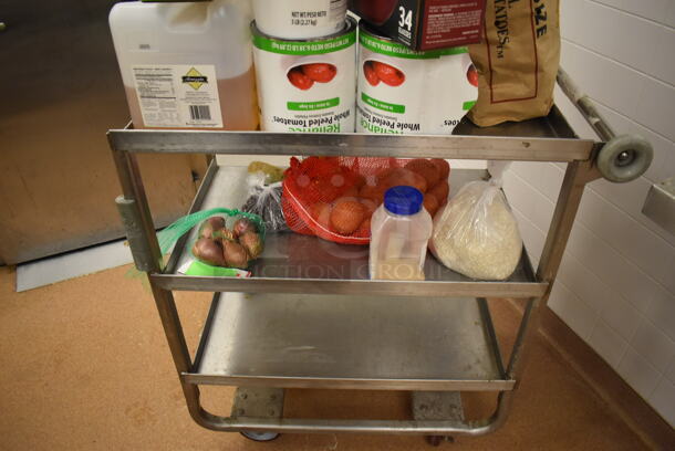 Metal Commercial 3 Tier Cart w/ Push Handle on Commercial Casters. Does Not Include Contents. 20x33x37.5. (Restaurant Kitchen)
