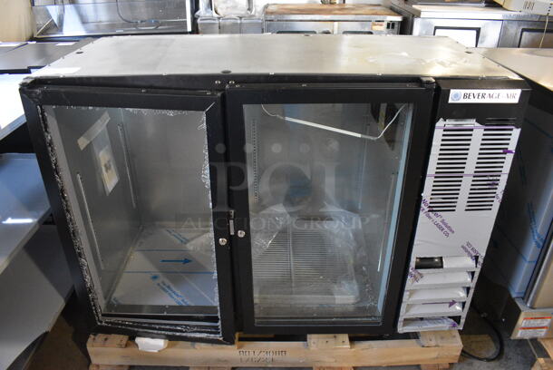 BRAND NEW SCRATCH AND DENT! Beverage-Air BB48HC-1-G-B-WINE Stainless Steel Commercial 48" Back Bar 2 Door Cooler Merchandiser. See Pictures For Glass Damage to Left Door. 115 Volts, 1 Phase. 48x23.5x34. Tested and Working!