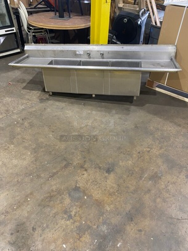 Commercial 3 Compartment Dish Washing Sink! With Dual Side Drain Board! With Back Splash! All Stainless Steel!