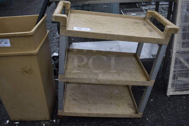 Tan Poly 3 Tier Cart on Commercial Casters. Missing 2 Commercial Casters. 31x16x33