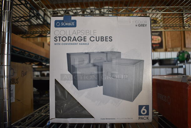 BRAND NEW IN BOX! 6 Sorbus Gray Collapsible Storage Cubes. 11x11x10.5