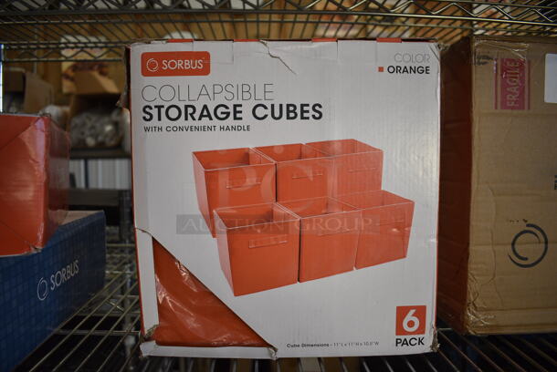 2 BRAND NEW IN BOX! 6 Sorbus Orange Collapsible Storage Cubes. 11x11x10.5. 2 Times Your Bid!