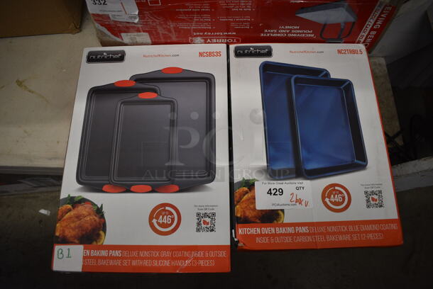 2 BRAND NEW SCRATCH AND DENT! NutriChef Metal Baking Pan Sets; NCSBS3S and NC2TRBU.5. 2 Times Your Bid!