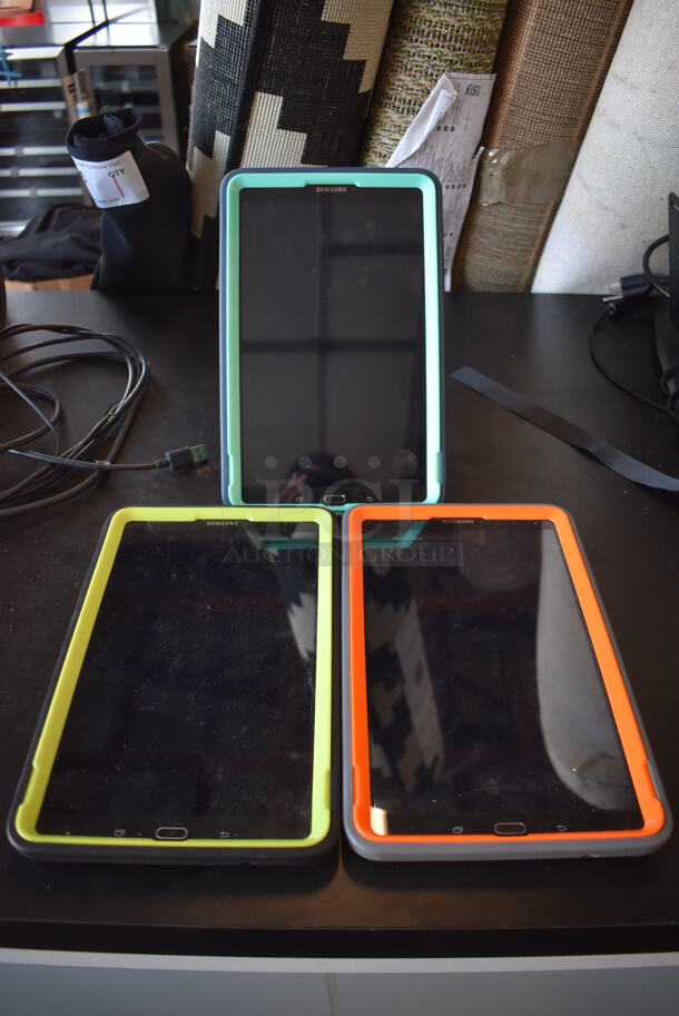 3 Samsung Galaxy Tab E 9.6" 16GB Black Wifi Tablets w/ Kickstand Cases. 3 Times Your Bid!