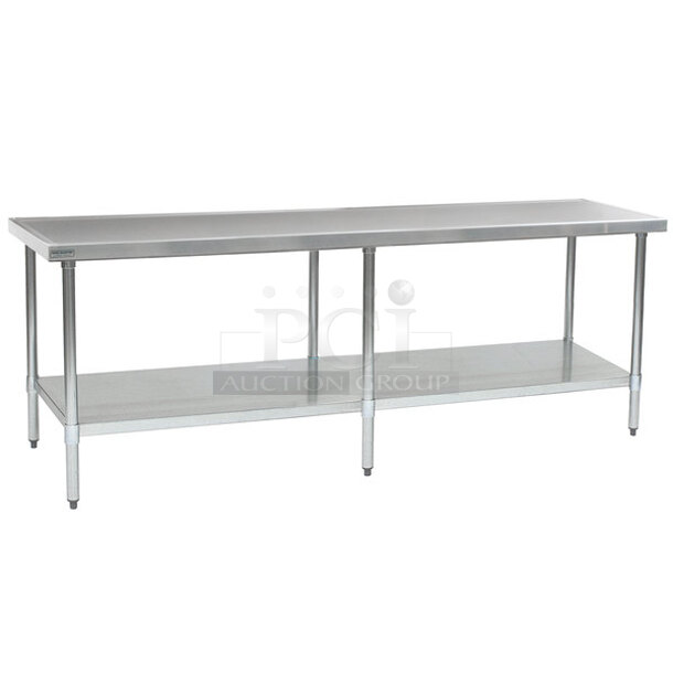 BRAND NEW SCRATCH AND DENT! Eagle Group T48120EM 48" x 120" Stainless Steel Work Table with Galvanized Undershelf. Stock Picture Used As Gallery Picture