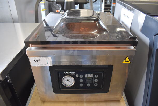 VacPak-It Ultima 186UVMC32 Stainless Steel Commercial Countertop Programmable Chamber Vacuum Packing Machine with (2) 16" Seal Bars, Oil Pump, 10 Programmable Options, and Gas Flush. 110-120 Volts, 1 Phase. 19x24x18. Tested and Does Not Power On