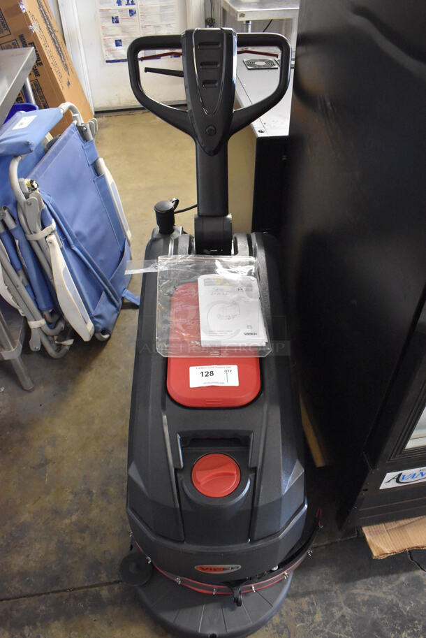 BRAND NEW SCRATCH AND DENT! Viper 50000580 AS4325B-US Commercial 17" AGM Cordless Walk Behind Disc Floor Scrubber - 6.6 Gallon. Squeegee Wheel Is Broken Off. Squeegee Is Missing Gasket For Hose Connection. 100-240 Volts, 1 Phase. 18x40x45. Tested and Working!