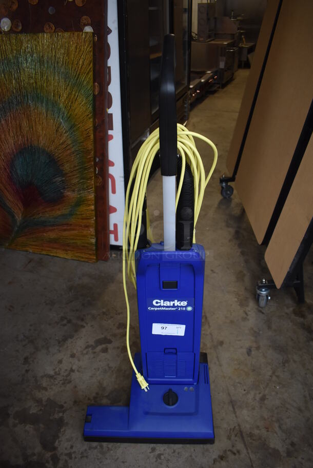 LIKE NEW! Clarke CarpetMaster 218 18" Dual Motor Upright Vacuum with HEPA Filtration. 18x13x49. Tested and Working!