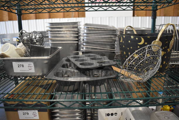 ALL ONE MONEY! Lot of Steel Measuring Cups, Wire Basket, Black Decorative Tote With Stars and Moons, Baking Trays, AND MORE! 
