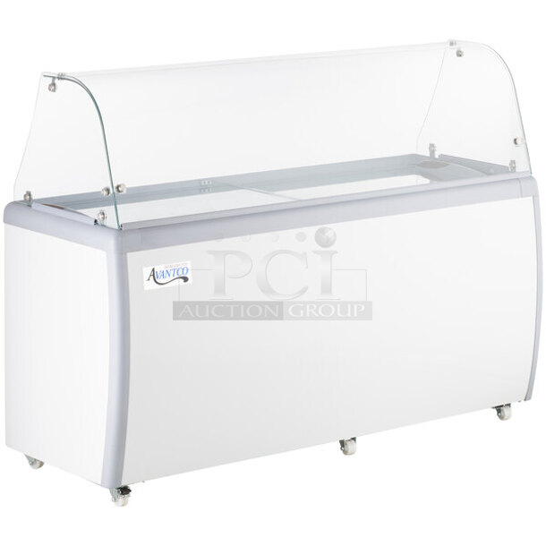 BRAND NEW SCRATCH AND DENT! Avantco ADC-12C-HC Curved Glass Sneeze Guard Ice Cream Dipping Cabinet - 71" 115 Volts. Tested and Working!