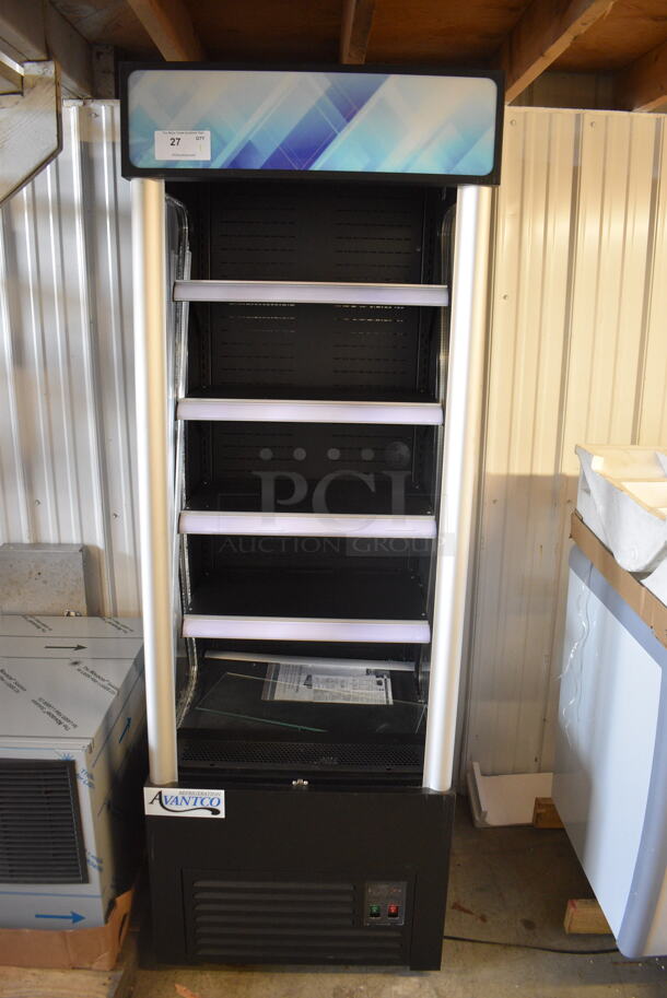 BRAND NEW SCRATCH AND DENT! Avantco BVAC-28HC 28" Black Refrigerated Air Curtain Merchandiser. Left Side Interior Glass Broken. 110-120 Volts. Tested and Working!