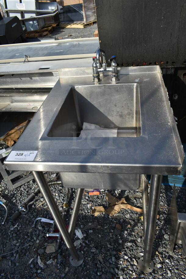 Stainless Steel Commercial Single Bay Sink w/ Faucet and Handles. 