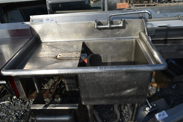 Stainless Steel Commercial Single Bay Sink w/ Left Side Drain Board, Faucet and Handles. Bay 17.5x18. Drain Board 16x20