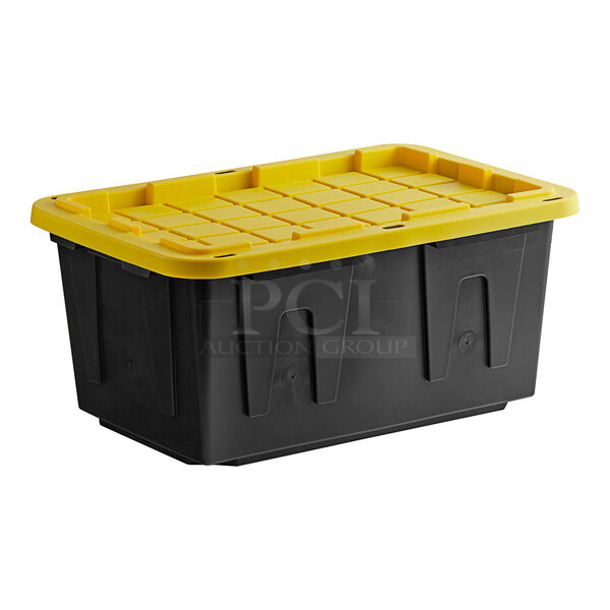 30 BRAND NEW SCRATCH AND DENT! Tough Box 270BLKYW 27 Gallon Black Storage Tote with Yellow Lid. 30 Times Your Bid!