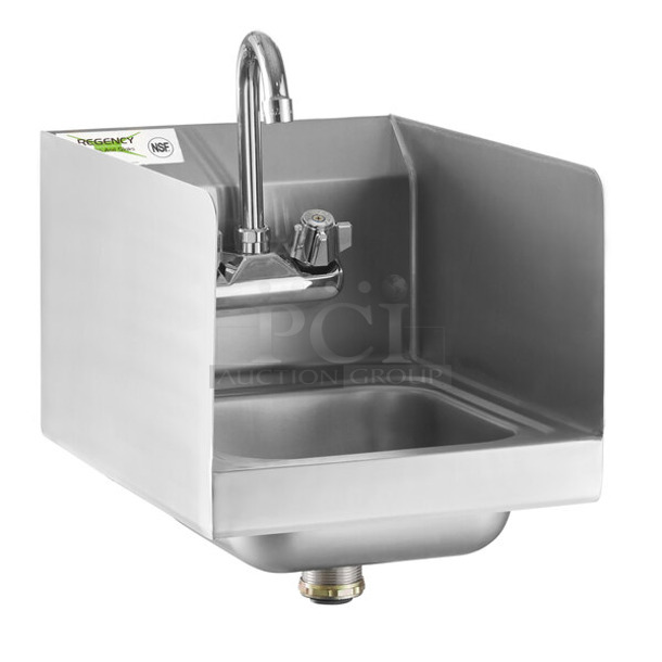 BRAND NEW SCRATCH AND DENT! Regency 600HS12SP 12" x 16" Wall Mounted Hand Sink with Side Splash. No Faucet.