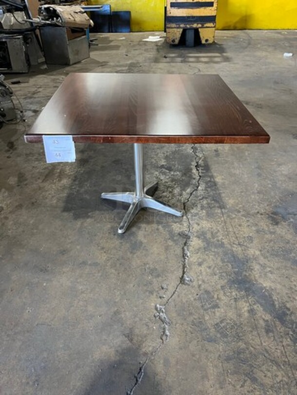 BEAUTIFUL! BRAND NEW! FULL WOOD Walnut Finish Square Wooden 36"x36" Dining Table! 1 1/4" Thick Top! With Polished Metal Base!