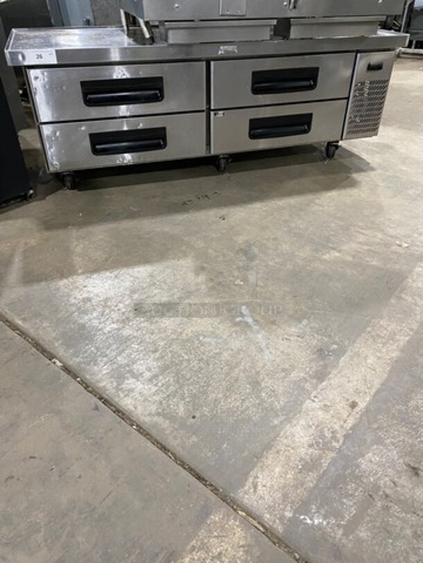 Blue Air Commercial Refrigerated Chef Base! With 4 Drawer Storage Space! All Stainless Steel! On Casters! Model: BACB74M SN: FNNBACB740021 115V 60HZ 1 Phase