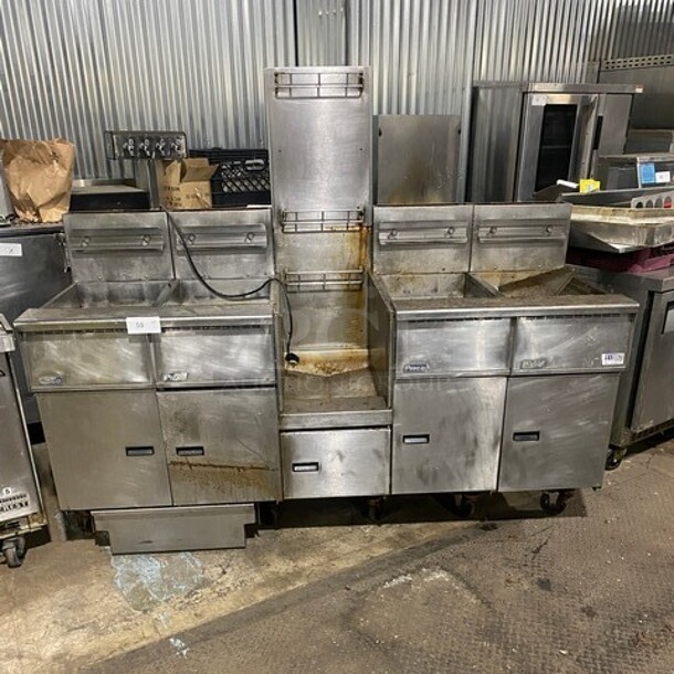 Pitco 4 Bay Natural Gas Powered Commercial Deep Fat Fryer With Dump Station! MODEL SGH50 SN:G11BD005237 115V - Item #1115929