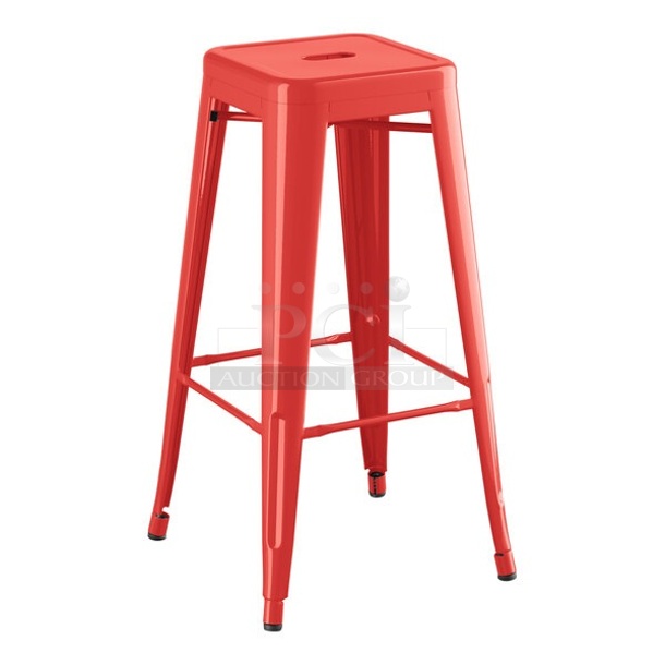 2 BRAND NEW SCRATCH AND DENT! Lancaster Table & Seating 164BMBKLSRED Alloy Series Ruby Red Outdoor Backless Barstool. 2 Times Your Bid!