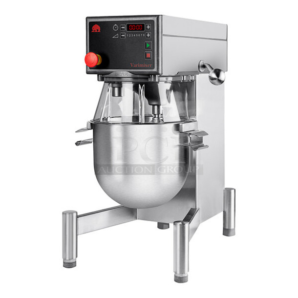 BRAND NEW! 2022 Varimixer V20KT Metal Commercial Countertop 20 Quart Planetary Dough Mixer w/ Stainless Steel Mixing Bowl, Bowl Guard, Whisk, Paddle and Dough Hook Attachments. 120 Volts, 1 Phase. Tested and Working!