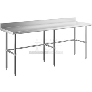 BRAND NEW SCRATCH AND DENT! Regency 600WTS24X84B Spec Line 24" x 84" 14-Gauge 304 Stainless Steel Commercial Open Base Work Table with 4" Backsplash. May Be Missing Pieces. 