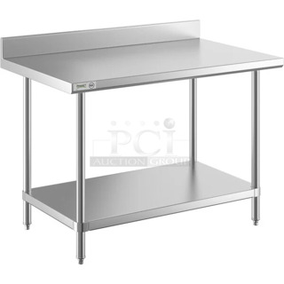 2 BRAND NEW SCRATCH AND DENT! 600TSB3048S Regency 30" x 48" 16-Gauge Stainless Steel Commercial Work Table with 4" Backsplash and Undershelf. 2 Times Your Bid! May Be Missing Pieces. 