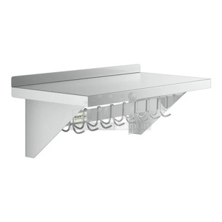 BRAND NEW SCRATCH AND DENT! Regency 600PS1536 15" x 36" Stainless Steel Wall Mounted Pot Rack with Shelf and 18 Galvanized Hooks. May Be Missing Pieces.