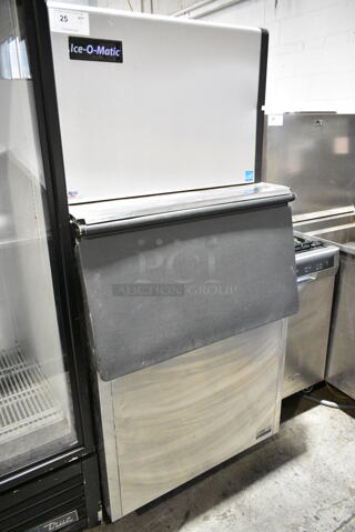 Ice-O-Matic Stainless Steel Commercial Ice Head on Hoshizaki B-500SC Metal Commercial Ice Bin. 