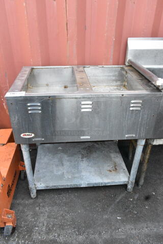 Eagle AWT2-NG Stainless Steel Commercial Gas Powered 2 Bay Steam Table w/ Under Shelf. 15,000 BTU. 