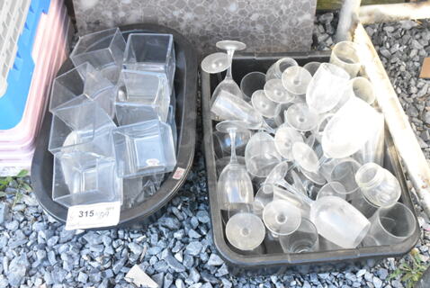 ALL ONE MONEY! Lot of 2 Bins of Various Items Including Glasses. 